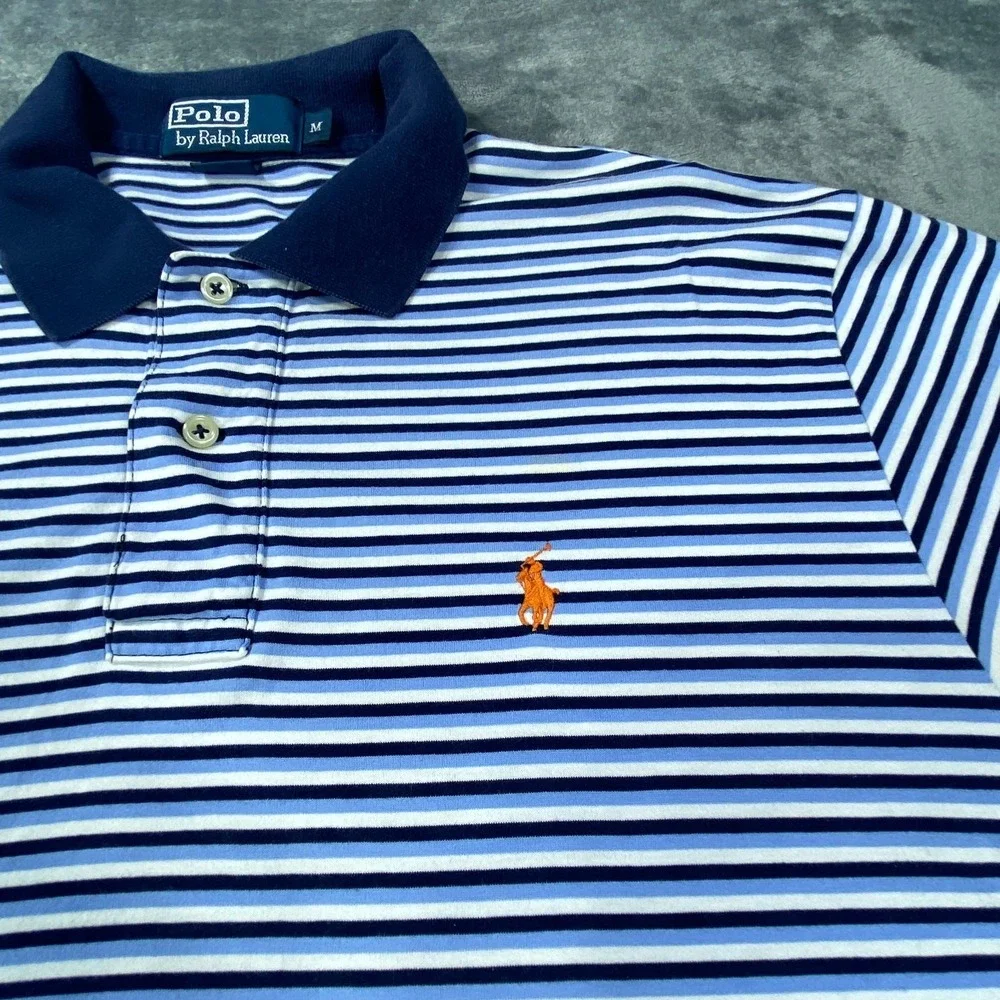 Vintage Polo Ralph Lauren Shirt Men M Blue Stripe Classic Fit Golf Preppy Casual